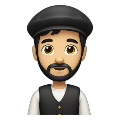 boy with black hair, dark eyes, beard, basque beret sticker
