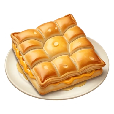 cinematic-realistic-flat burek-sa-sirom-dish-emoji,-showcasing-a-flaky-pastry-filled-with-cheese-rendered-with-crisp-textures-and-appetizing,-warm-lighting.  sticker