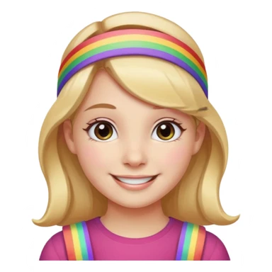 Girl wearing cloth rainbow headband and smile sticker