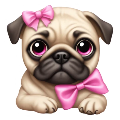 Baby pug with big pink
eyes lying down with a pink bow above 1 ear sticker