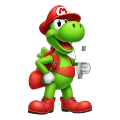 yoshi wearing red boots holding a sign  sticker