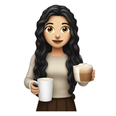 white girl with black long hair and a hot chocolate sticker