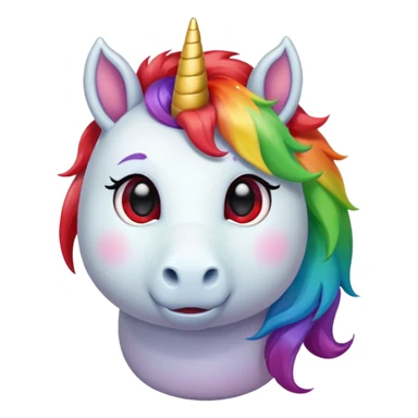 Small chubby unicorn in colour jade, black and red eyes, faring rainbow sticker