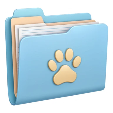 a pastel folder of documents with a pawprint on it sticker