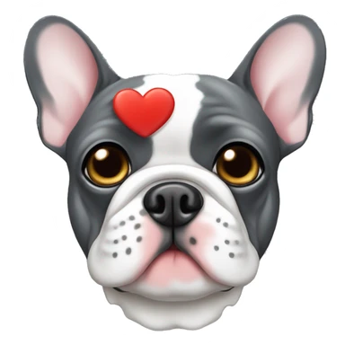 French bulldog dark grey with a heart sticker