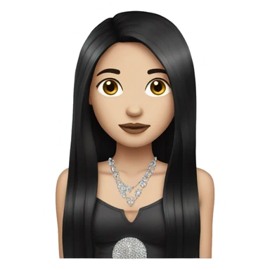 pale girl with long black hair bling sticker