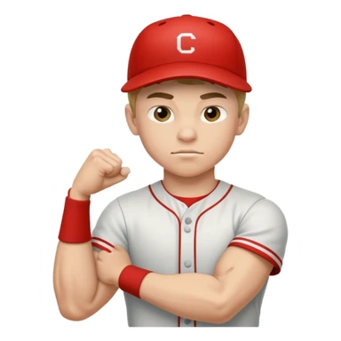 Strong teenage baseball player flexing small muscles sticker