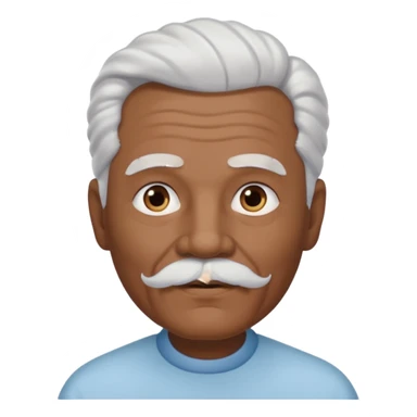 
An elderly man emoji with medium-dark skin tone, full white hair styled in thick, swept-back waves, thick white eyebrows, and a neatly groomed small white mustache. His face is clean-shaven aside from the mustache, giving him a tidy and classic look. sticker
