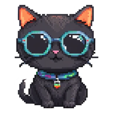 black cat wearing round sunglasses, cool pose sticker
