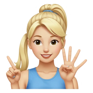 blonde girl with high pony tail hair, winking and making peace sign sticker
