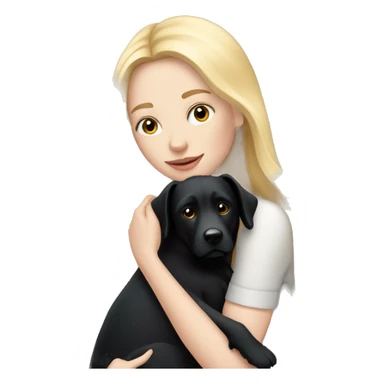pretty woman with pale skin, very long blonde hair hugging a black dog sticker