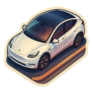 A Tesla Model Y parallel parking at a curb, from above sticker