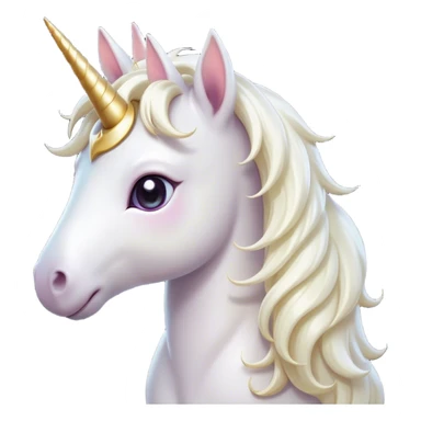 Cinematic Cute White Unicorn Portrait Emoji, Head tilted playfully and inquisitively, featuring a charming, petite form with a silky white color, a delicately flowing mane and tail, and a tiny, sparkling horn, with large, dreamy eyes full of wonder, Simplified yet irresistibly adorable features, highly detailed, glowing with a warm, enchanting glow, high shine, affectionate and lively, stylized with a touch of fairy-tale whimsy, soft glowing outline, capturing the essence of a mischievous yet endearing white unicorn that seems as if it could gallop out of the screen into your heart! sticker