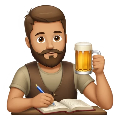 a man writing a book and drinking beer sticker