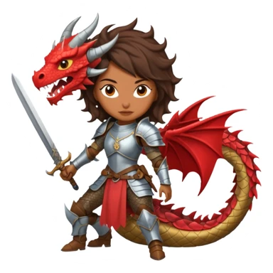 Fierce Latina in armor with a sword after a battle cutting off the head of a dragon sticker