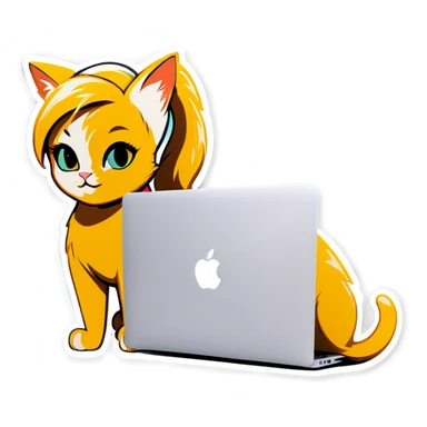 Blonde woman ponytail cat MacBook  sticker