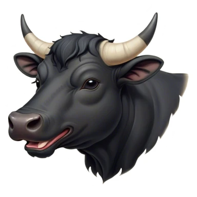 Cinematic Cute Yawning Black Bull Portrait Emoji, Head tilted slightly with a dramatic, wide-open yawn, showcasing a smooth, pure black hide with a subtle texture, floppy ears slightly drooping, round dark eyes barely open in drowsy contentment, Simplified yet irresistibly adorable features, highly detailed, glowing with a soft, cozy glow, high shine, relaxed yet expressive, stylized with a touch of rugged whimsy, bright and endearing, soft glowing outline, capturing the essence of a sleepy yet affectionate guardian, so drowsy it feels like it could charge right out of the screen and curl up for a nap! sticker