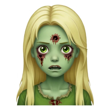 girl zombie with blonde long hair green skin and with no angry face sticker
