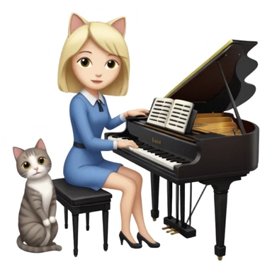 woman playing piano while her cat sits on top of the piano sticker