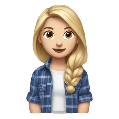 Fair skinned girl with blonde and hair hazel eyes wearing a blue pheasant earring and white shirt and red plaid flannel sticker