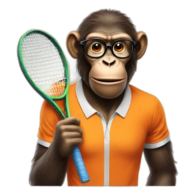 ape playing tennis in orange shirt with glasses sticker
