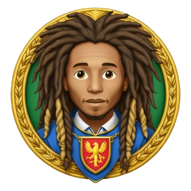 very realistic Bob Marley with gigantic dread locks in form heraldic crest sticker