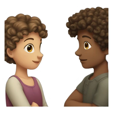  straight haired girl hugging curly haired boy  sticker