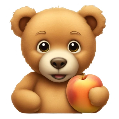 a teddy bear holds a very large peach in both paws and sits sticker