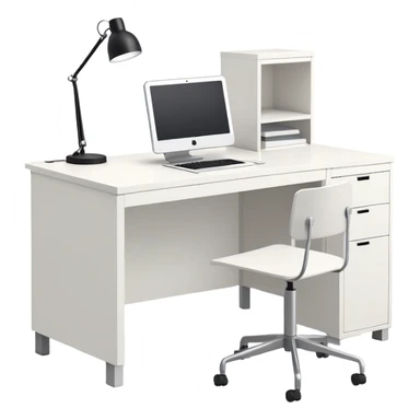 White ikea writing desk with computer sticker