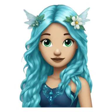 Beautiful, flower, fairy, blue, turqoise, silver, navy, long hair, big wings sticker