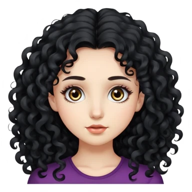 Chica de cabello largo y rizado negro pestañas lsrgas piel blanca  ojos redondos, sticker