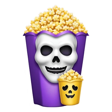 Glitter purple and yellow popcorn with ghostface mask in packaging sticker