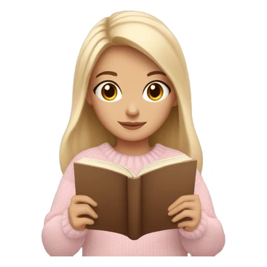 Pretty brown eyed white girl with light pink sweater reading cozy sticker