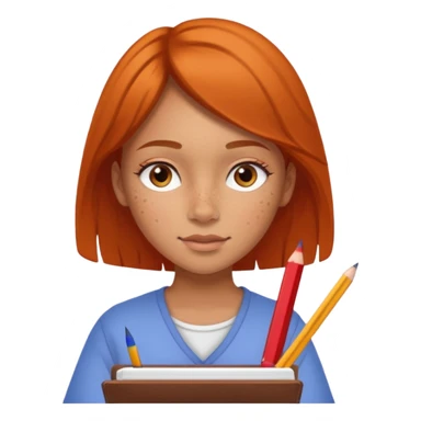 Girl coloring with pencil, writing on sketchbook sticker