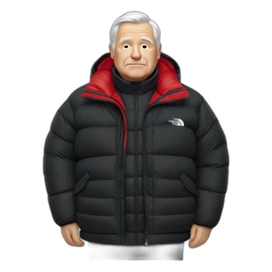 old white man overweight with black and red supreme north face puffy jacket  upper body bust sticker