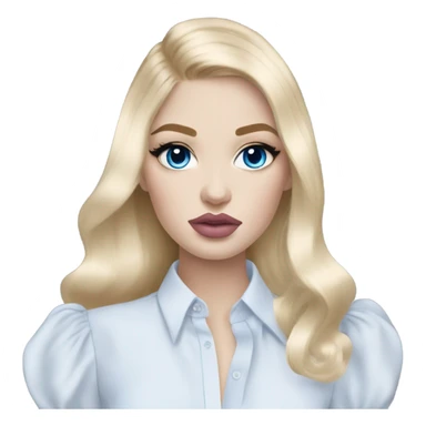 Hot girly pale blonde with blue eyes and light pink lips wearing YsL. Puffed sleeve shirt sticker