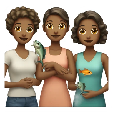Three girls with fish sticker