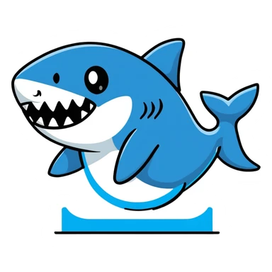 cartoonish shark with blue shoes on white background sticker