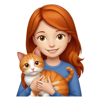 Reddish brown hair girl with orange cat sticker