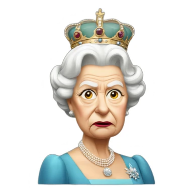 Queen Elizabeth II looking angry with a monocle sticker