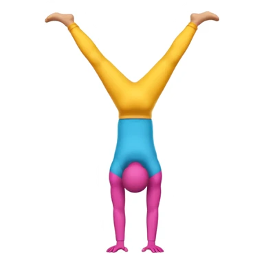 "3D man emoji doing a handstand, cheerful, colorful cartoon style, bright vibrant colors, simple background." sticker