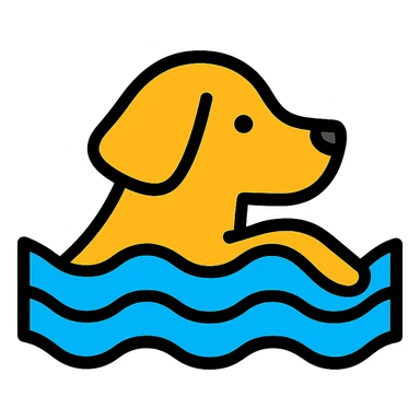 dog swimming in water, color outline icon style, clean lines, colorful sticker