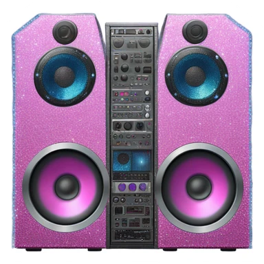 Realistic isolated DJ console speakers with pink,blue,and purple sparkling diamonds and rhinestones on it. sticker