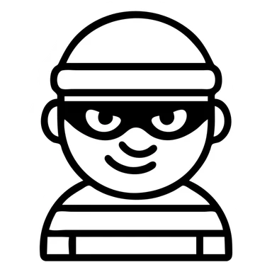 cartoon thief emoji icon, striped shirt, mask, sneaky expression, minimal icon style sticker