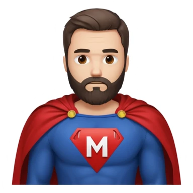 бородатый мужчина в костюме супер героя с буквой М на груди грустит sticker