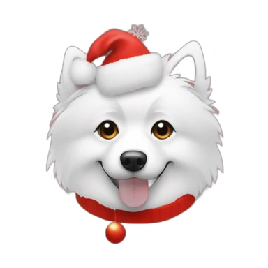 Japanspitz weiß mit weihnachtsmütze und blatt sticker