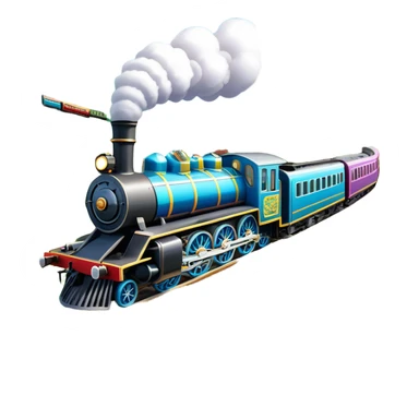 An icon showing a vibrant PC game train simulator scene with a steam locomotive traveling through a colorful countryside. The design features lush landscapes, winding tracks, and detailed railway elements, symbolizing the strategy and creativity of simulation games. Transparent background sticker
