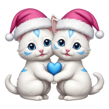 two hugging white happy fluffy cute kittens with Santa hats sticker