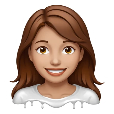 Brown Hair Woman , white paint , drip, face, happy sticker