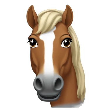 A chestnut horse with black mane on buck teeth, wearing a grey t-shirt sticker